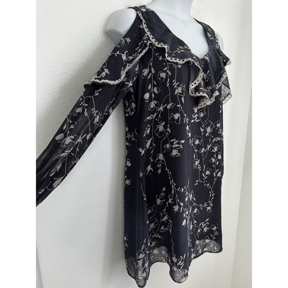 Taylor Chiffon Mini Dress Women's Size 14 Cold Shoulder Long Sleeve Ruff… - Picture 3 of 11